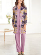 Solid Color Vest Print Top Trousers Three-Piece Suit