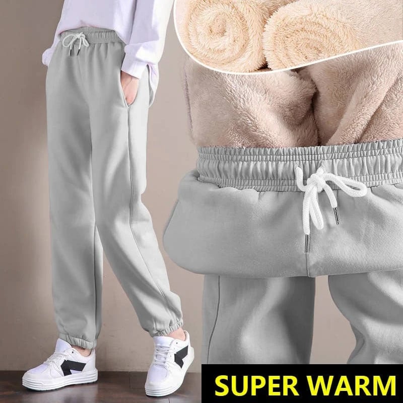 Women Warm Fleece Cotton Round Neck Solid Joggers Sweatpants (SIZE:S-5XL)
