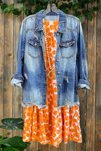 Ripped Holes Frayed Hem Denim Jacket