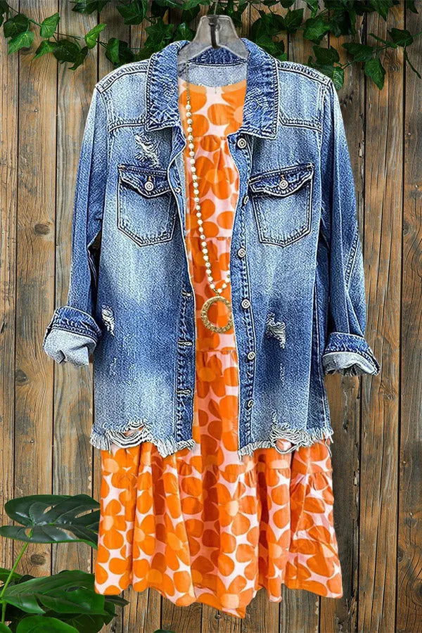 Ripped Holes Frayed Hem Denim Jacket