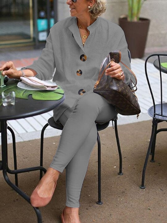 Pure Color Simple Cotton Women's Suits