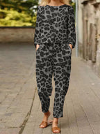 Leopard Print Casual Women Two Pieces Set