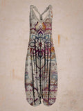 Women Summer Retro & Floral Print Sleeveless Harem Jumpsuit