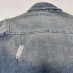 Ripped Holes Frayed Hem Denim Jacket