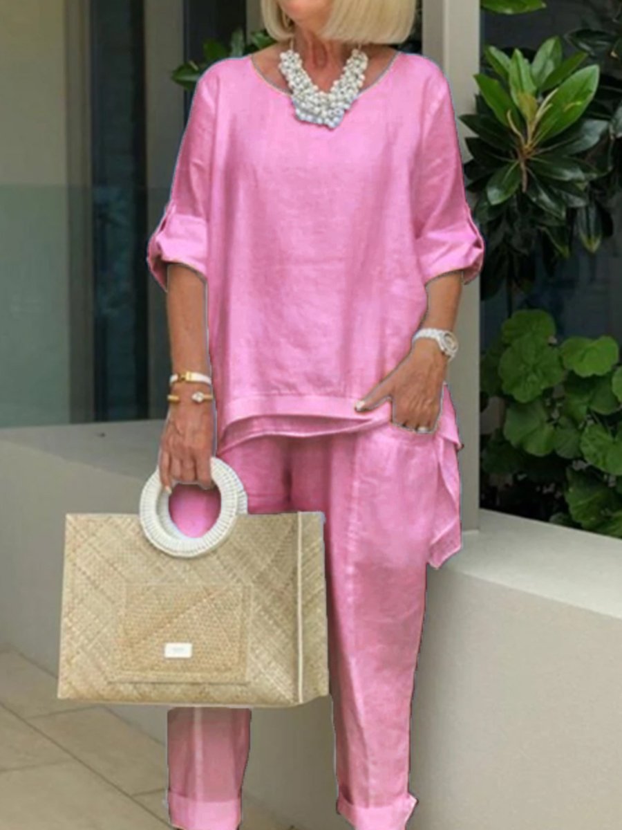 Plus Size Cotton Linen Sleeves Women's Suits