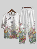Floral Print Loose Casual Two-piece Suits