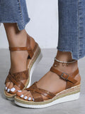 Snake Print Solid Boho Straw Wedge Sandals