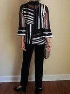 Women's Elegant Mixed Striped Shirt And Pants Suit