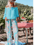 Summer Fashion Floral Print Off Shoulder Suit
