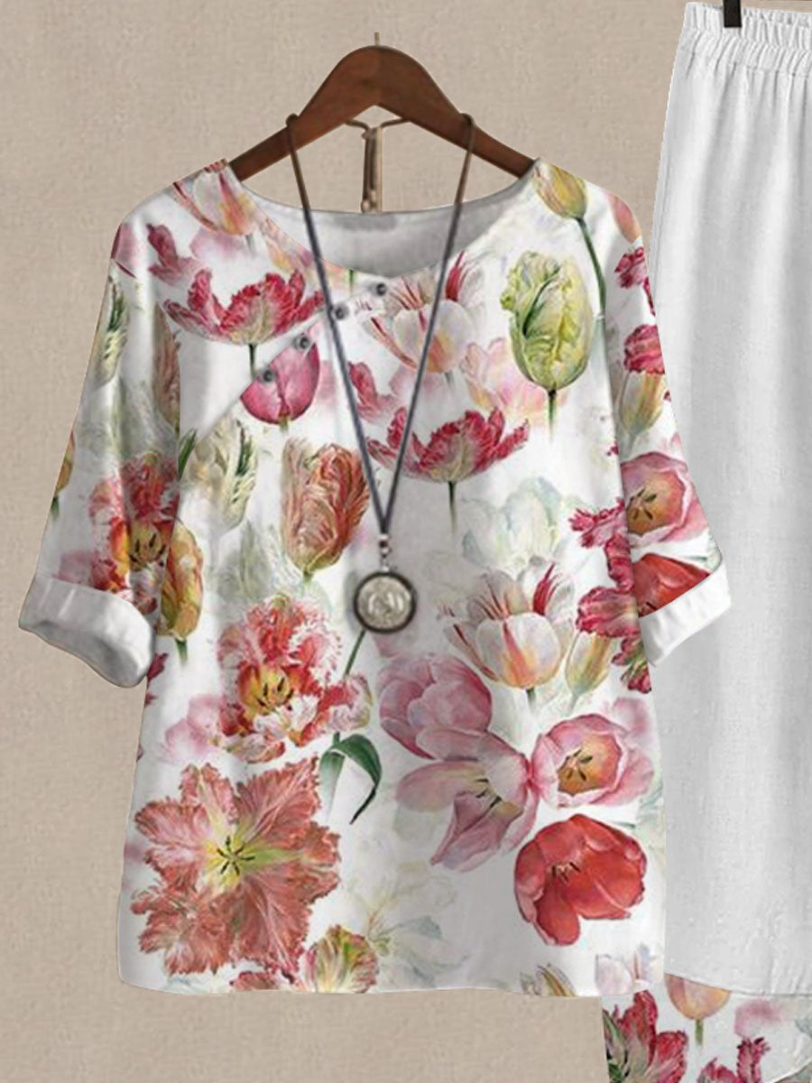 Variety Of Pretty Floral Print Casual Two-piece Suits