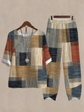 Contrast Print Loose Casual Two Piece Suits