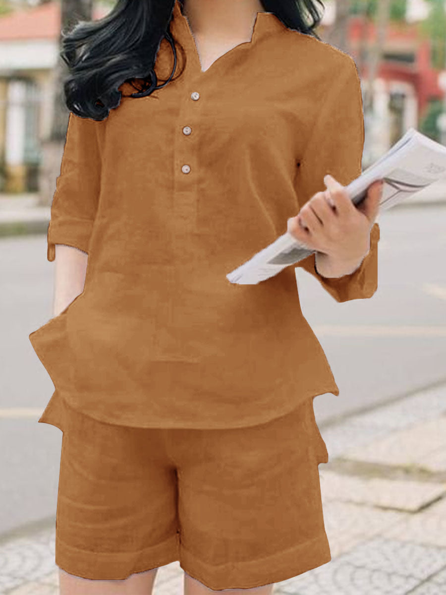Solid Color Short Pants Casual Two-piece Suits