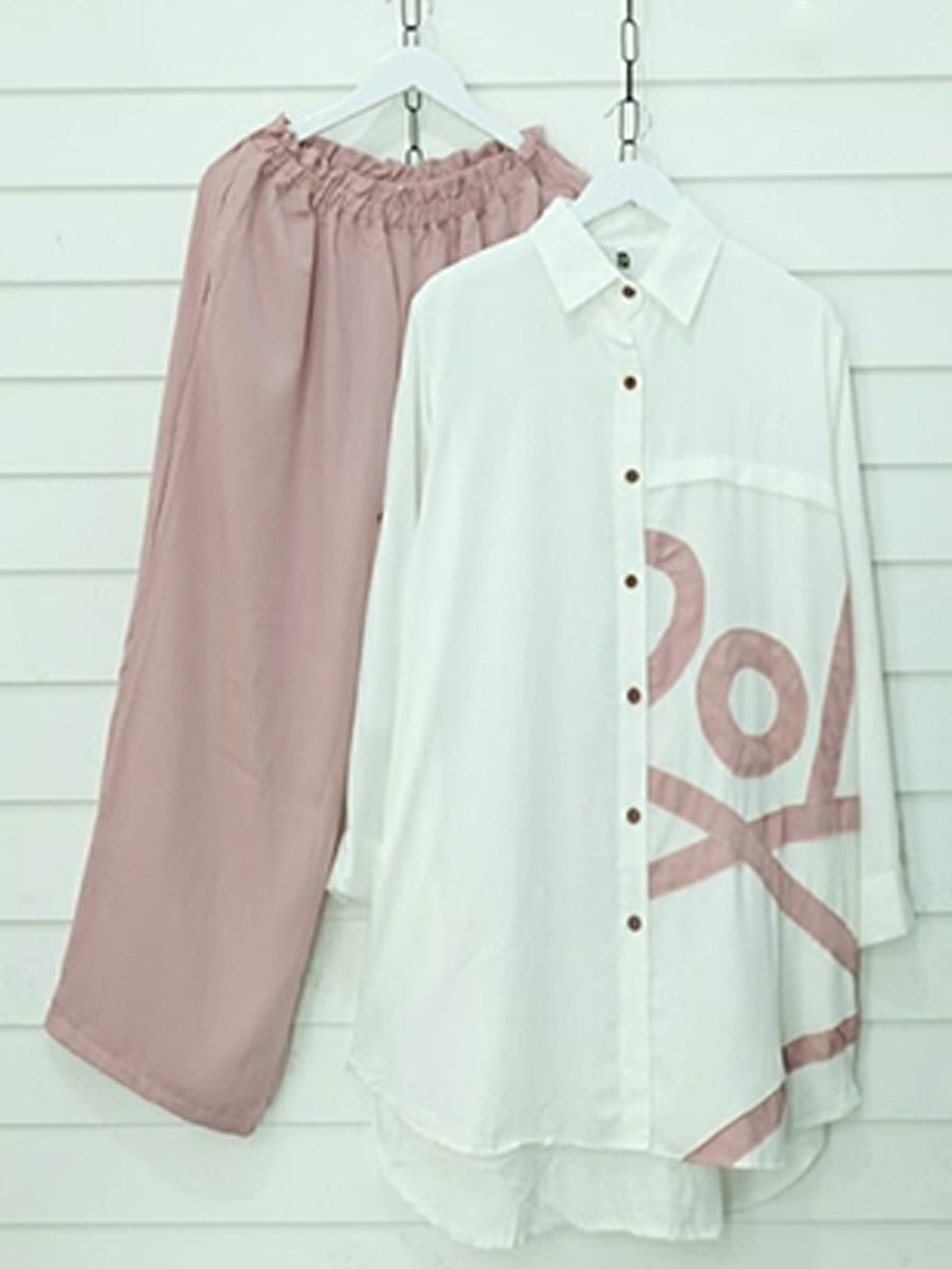 Women Casual Color Contrast Two-piece Set