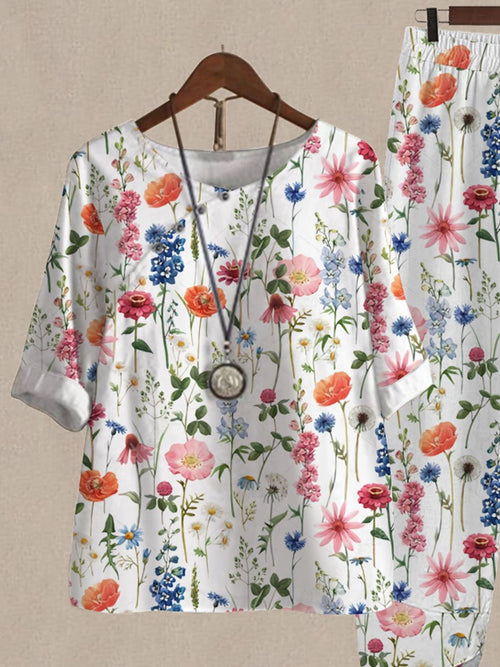 Assorted Floral Print Top And Pants Two-piece Suits