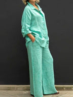Buttoned Top Casual Two-piece Shirt Suits