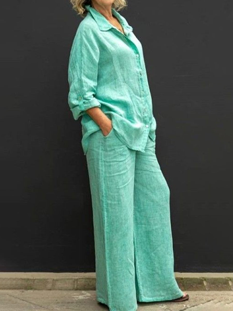 Buttoned Top Casual Two-piece Shirt Suits