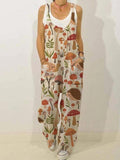 Women'S Cute Mushroom Pockets Sleeveless Jumpsuit