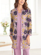 Solid Color Vest Print Top Trousers Three-Piece Suit