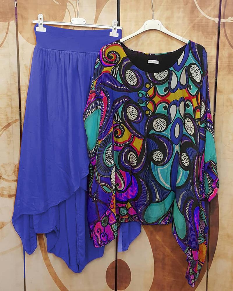 Loose Floral Print Irregular Hem Two Piece Suit