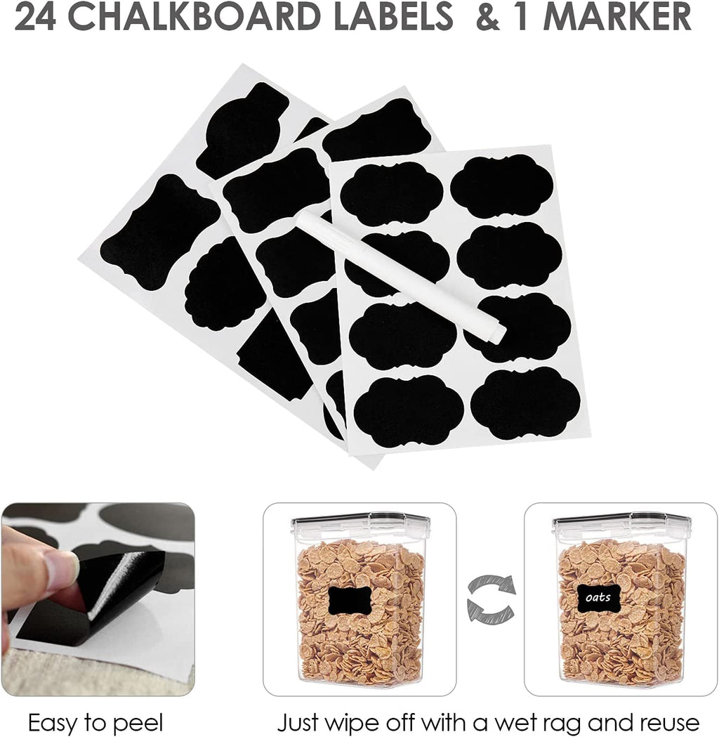 24 pcs Plastic Kitchen and Pantry Organization Canisters for Cereal, Dry Food, Flour and Sugar