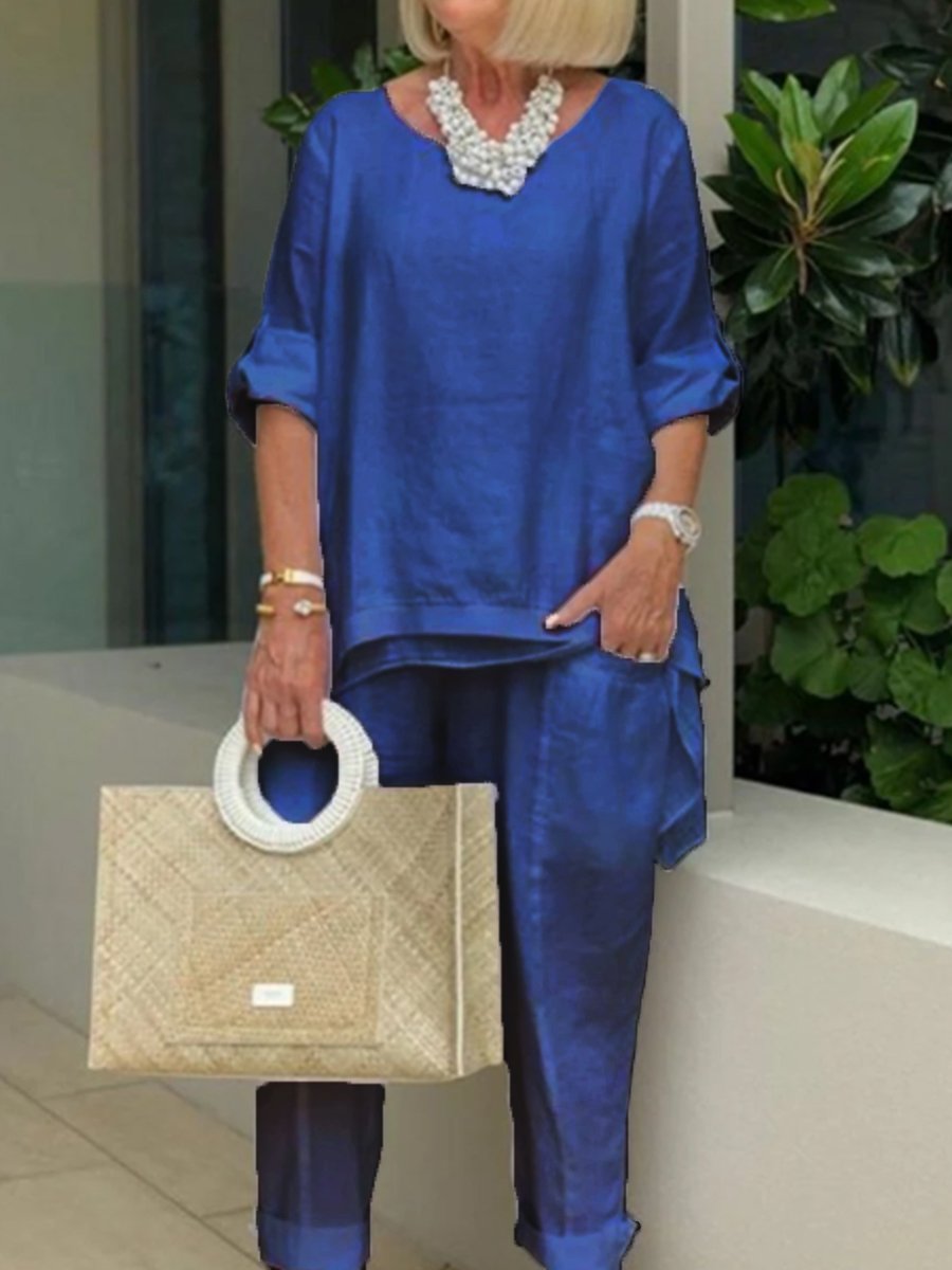 Plus Size Cotton Linen Sleeves Women's Suits