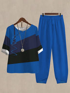 Linen Casual Women's Color Block Print Two Pieces Set