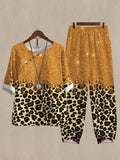 Linen Casual Women's Leopard Print Two Pieces Set