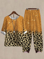 Linen Casual Women's Leopard Print Two Pieces Set