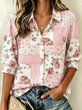Women's Pink Art Casual Retro Cotton Linen Shirt