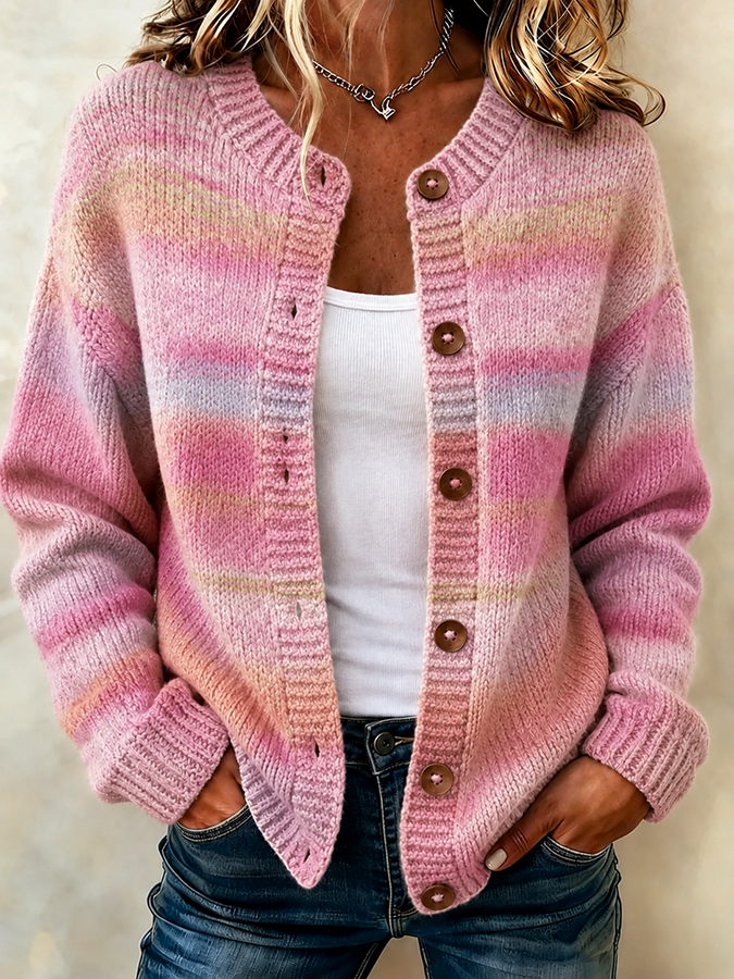 Women'S Color Gradient Printed Knitted Cardigan Top