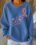 Women'S Breast Cancer Promotional Print Casual Waffle Sweatshirt