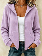 Women'S Casual Village Color Knitted Texture Zipper Hooded