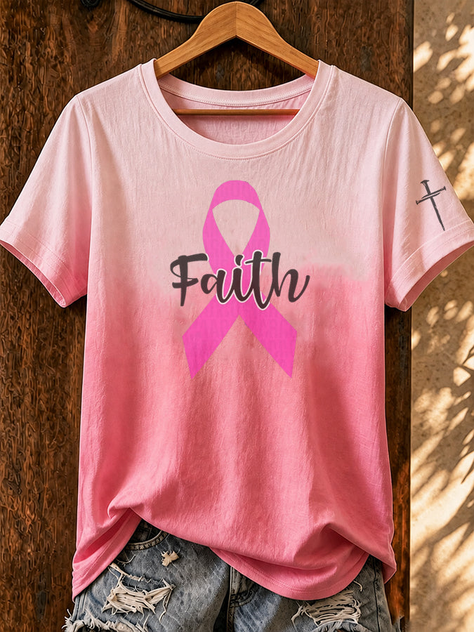 Women'S Belief And Breast Cancer Propaganda Printed T-Shirt