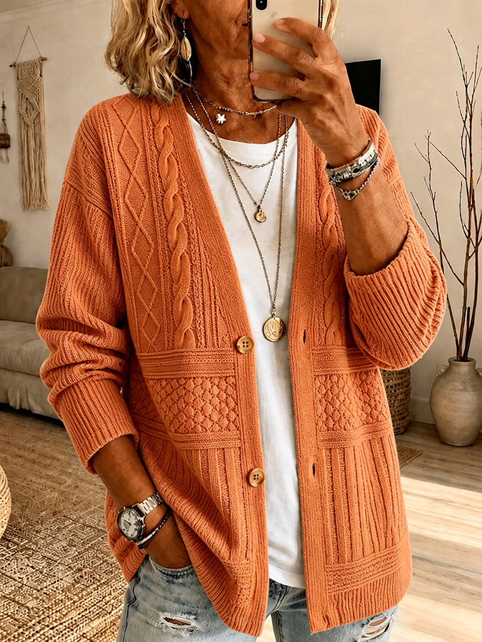 Women's Pink Floral Pattern Knit Cardigan