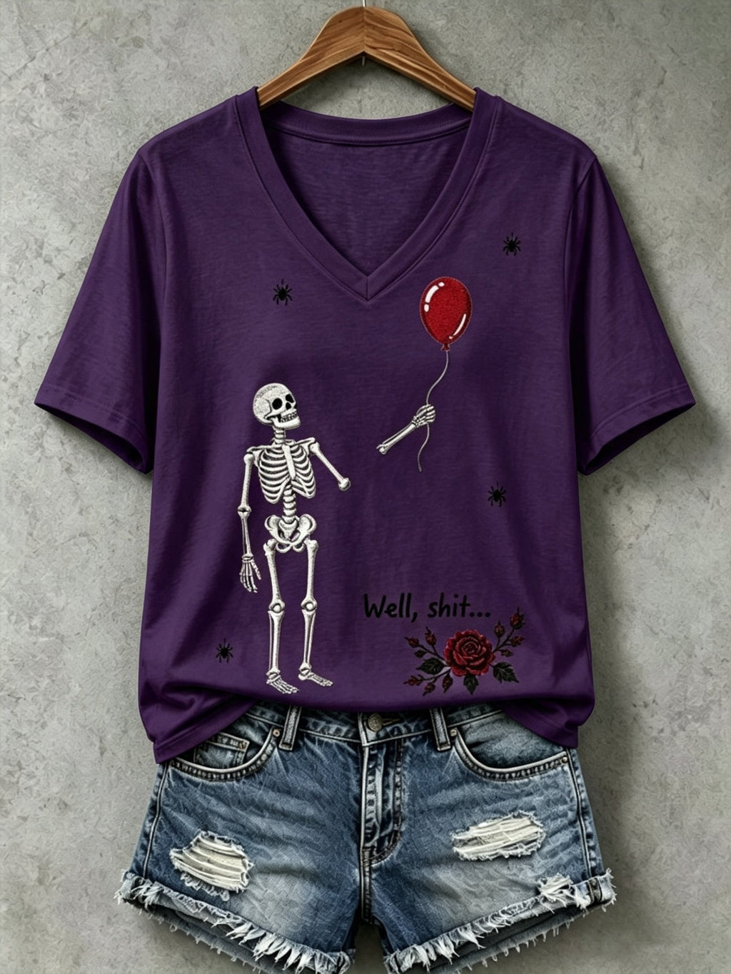 🔥🔥2nd 50% Off 🔥🔥Women's Halloween Well, shit... Printed V-Neck T-Shirts