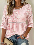 Women's Pink Flowers Printing T-Shirts