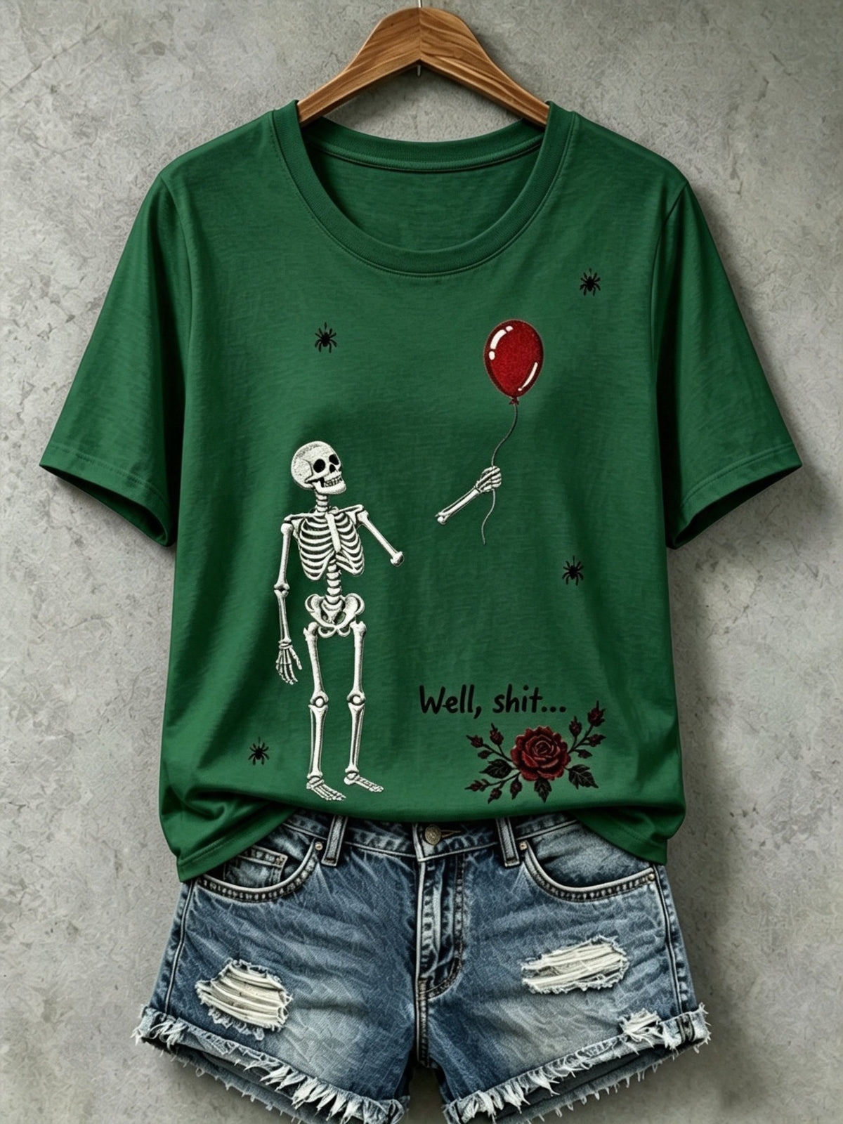 Women's Retro Halloween Well, shit... Print Raglan Short-Sleeved T-Shirt
