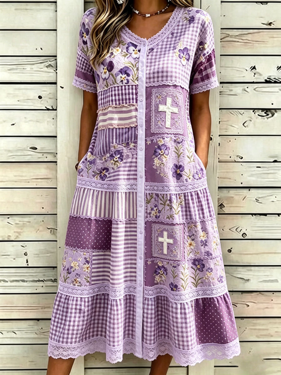 Women'S Floral Faith Short Sleeved Lace Dress