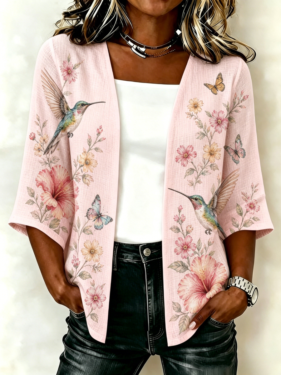 Women's Hummingbird Floral Printed Cardigan