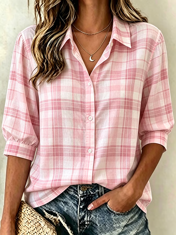 Women's Casual Breast Cancer Awareness Print Shirt
