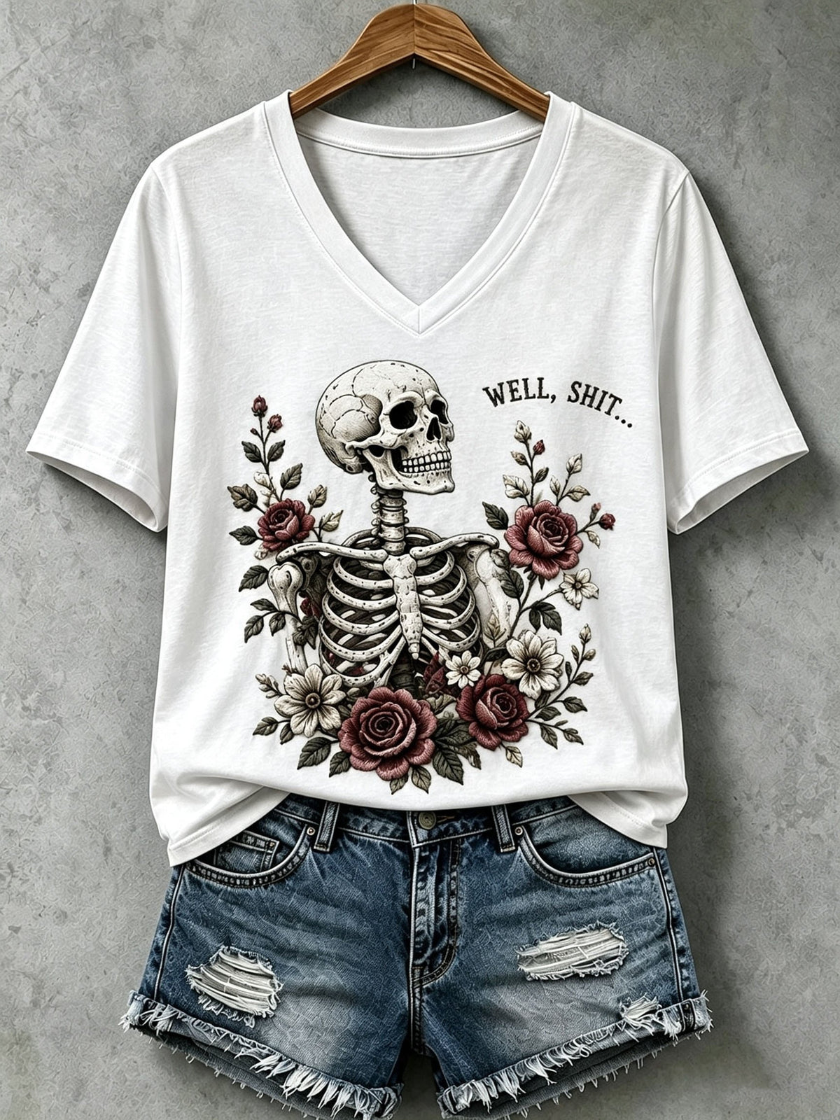 Women's Halloween Well, Shit... Print V Neck T-Shirt