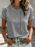 Women'S Pink Breast Cancer Awareness Propaganda Stripe Art Print Short Sleeve T-Shirt