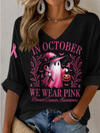 Women'S Breast Cancer Awareness Prevention Printed Casual Top