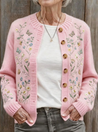 Women's Breast Cancer Awareness Butterfly Floral Embroidered Cardigan