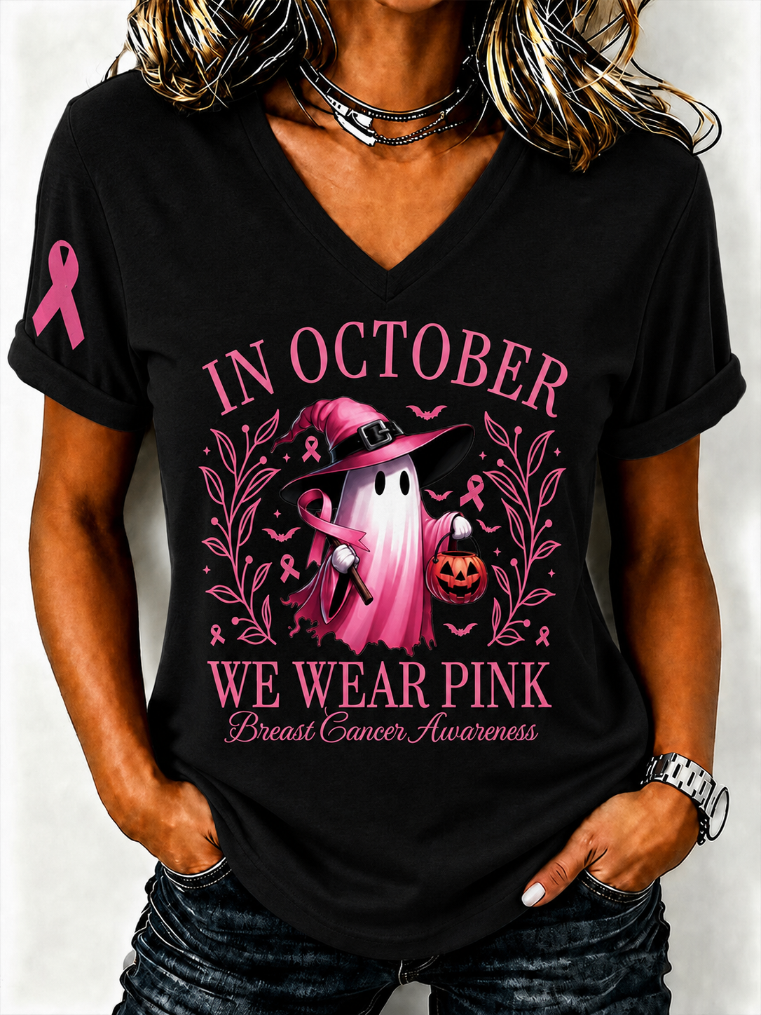 Women'S Breast Cancer Promotional Print Short Sleeved T-Shirt