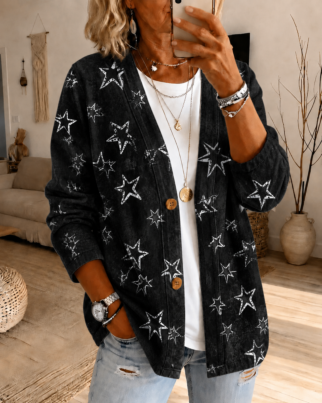 Women'S Printed Galaxy Casual Cardigan