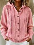 Women's Pink Gradient Pattern Hooded Knit Sweatshirt