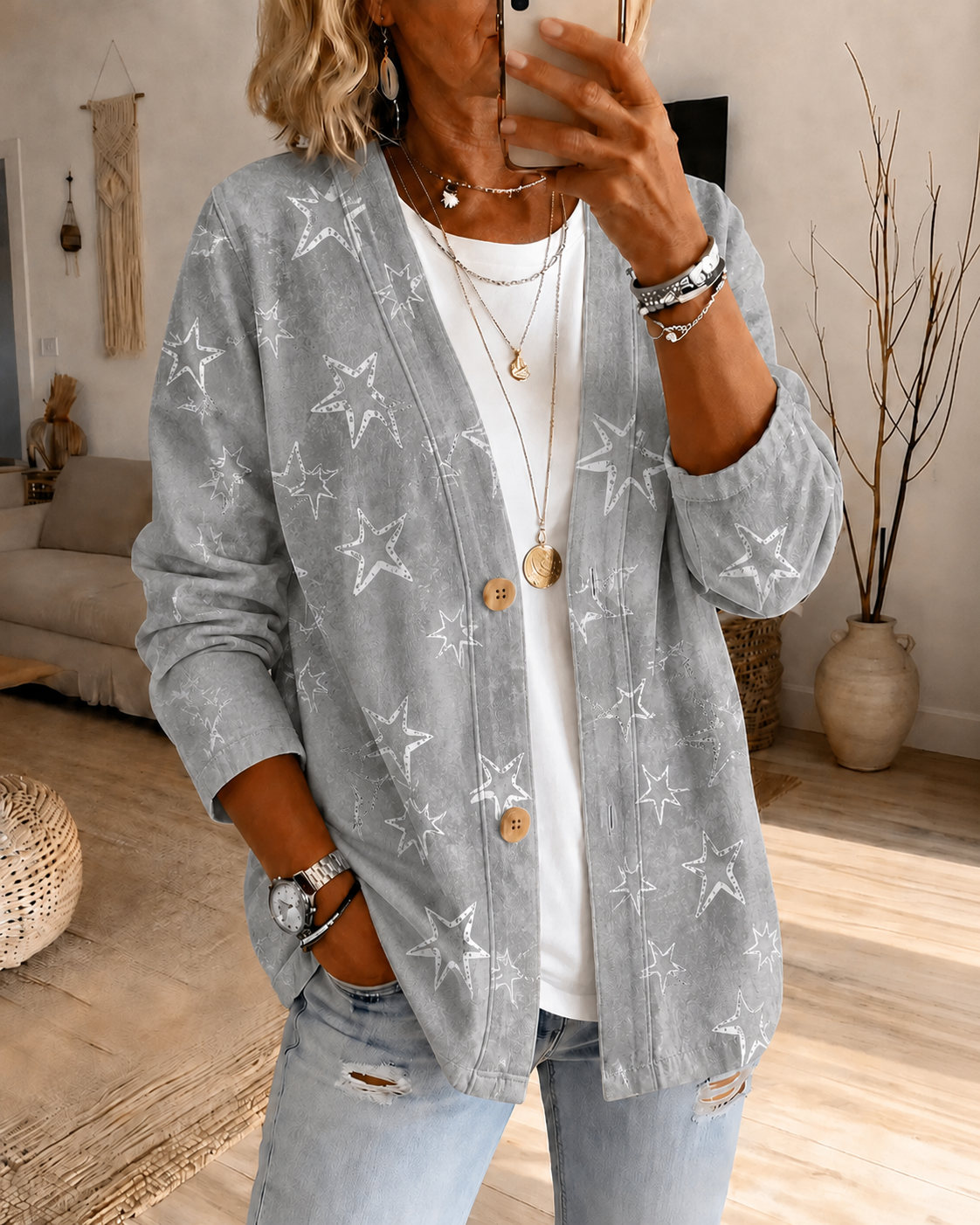 Women'S Printed Galaxy Casual Cardigan