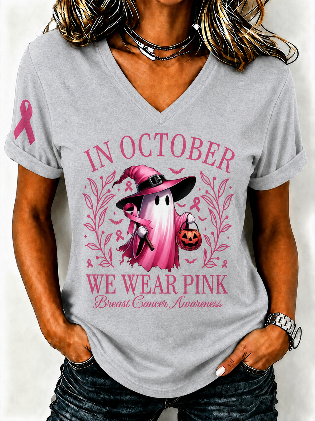 Women'S Breast Cancer Promotional Print Short Sleeved T-Shirt