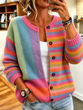 Ladies' Casual Contrasting Striped Knitted Cardigan Top